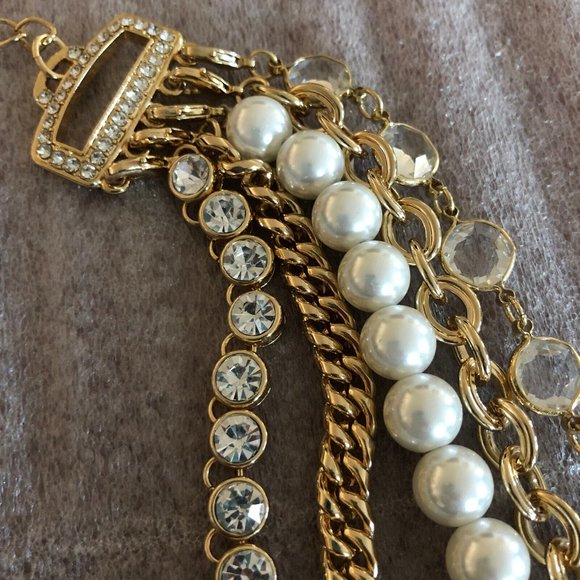 OPC Multi Strand Faux Pearls, Crystals & Chains Statement Necklace - Picture 3 of 6